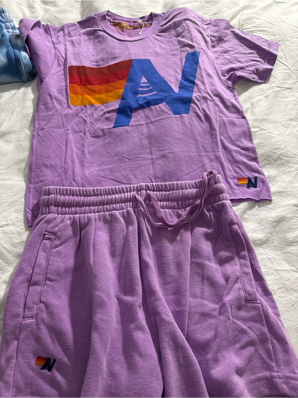 Aviator Nation Lavender Tee with Blue & Rainbow Logo
